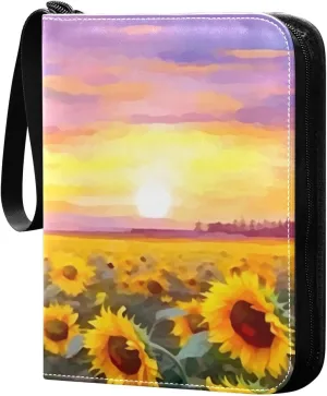 Kigai Sunflowers Painting Card Binder - 400 Pockets Card Holder with 50 Sleeves, Trading Card Album Folder for Boys Girls
