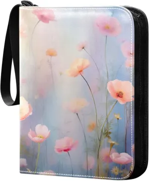 Kigai Wildflowers Painting Card Binder - 400 Pockets Card Holder with 50 Sleeves, Trading Card Album Folder for Boys Girls