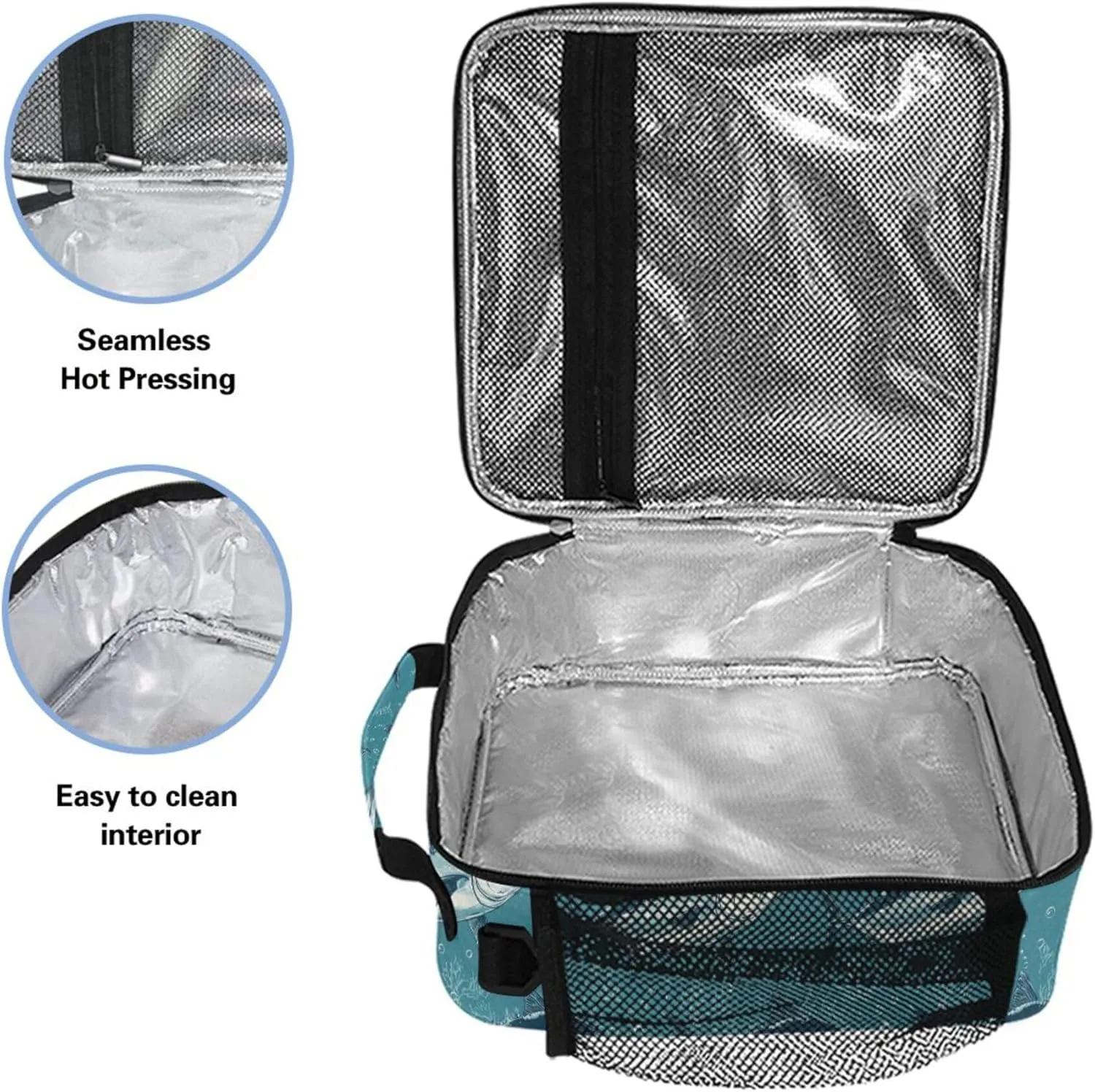 KLL Insulated Lunch Bags for Women Water-Resistant Cooler Bags Insulated with buckle for Picnic Hiking Camping Beauty Bluefin Tuna Fishes
