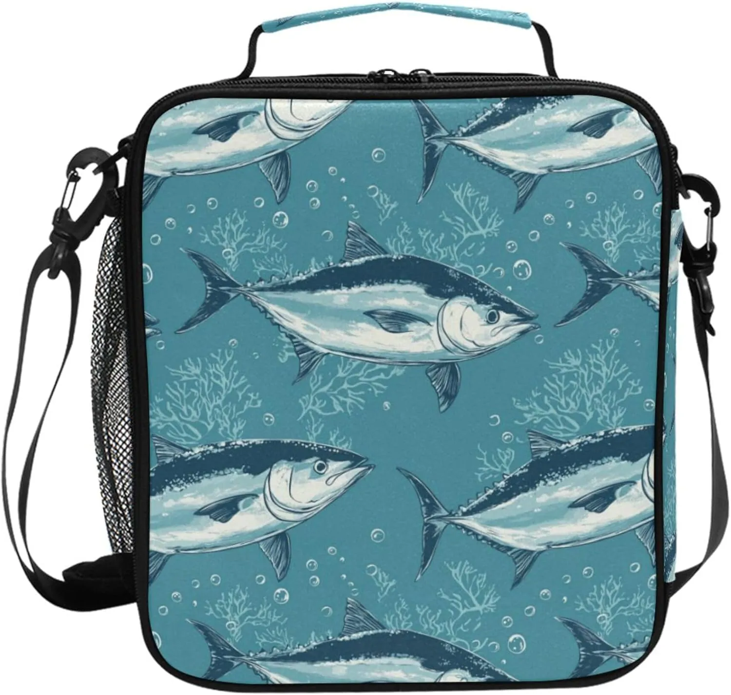 KLL Insulated Lunch Bags for Women Water-Resistant Cooler Bags Insulated with buckle for Picnic Hiking Camping Beauty Bluefin Tuna Fishes