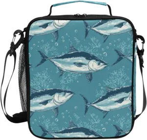 KLL Insulated Lunch Bags for Women Water-Resistant Cooler Bags Insulated with buckle for Picnic Hiking Camping Beauty Bluefin Tuna Fishes