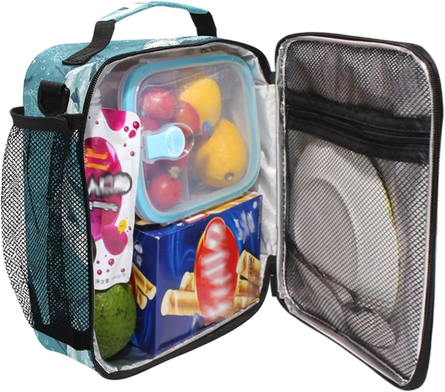 KLL Insulated Lunch Bags for Women Water-Resistant Cooler Bags Insulated with buckle for Picnic Hiking Camping Beauty Bluefin Tuna Fishes