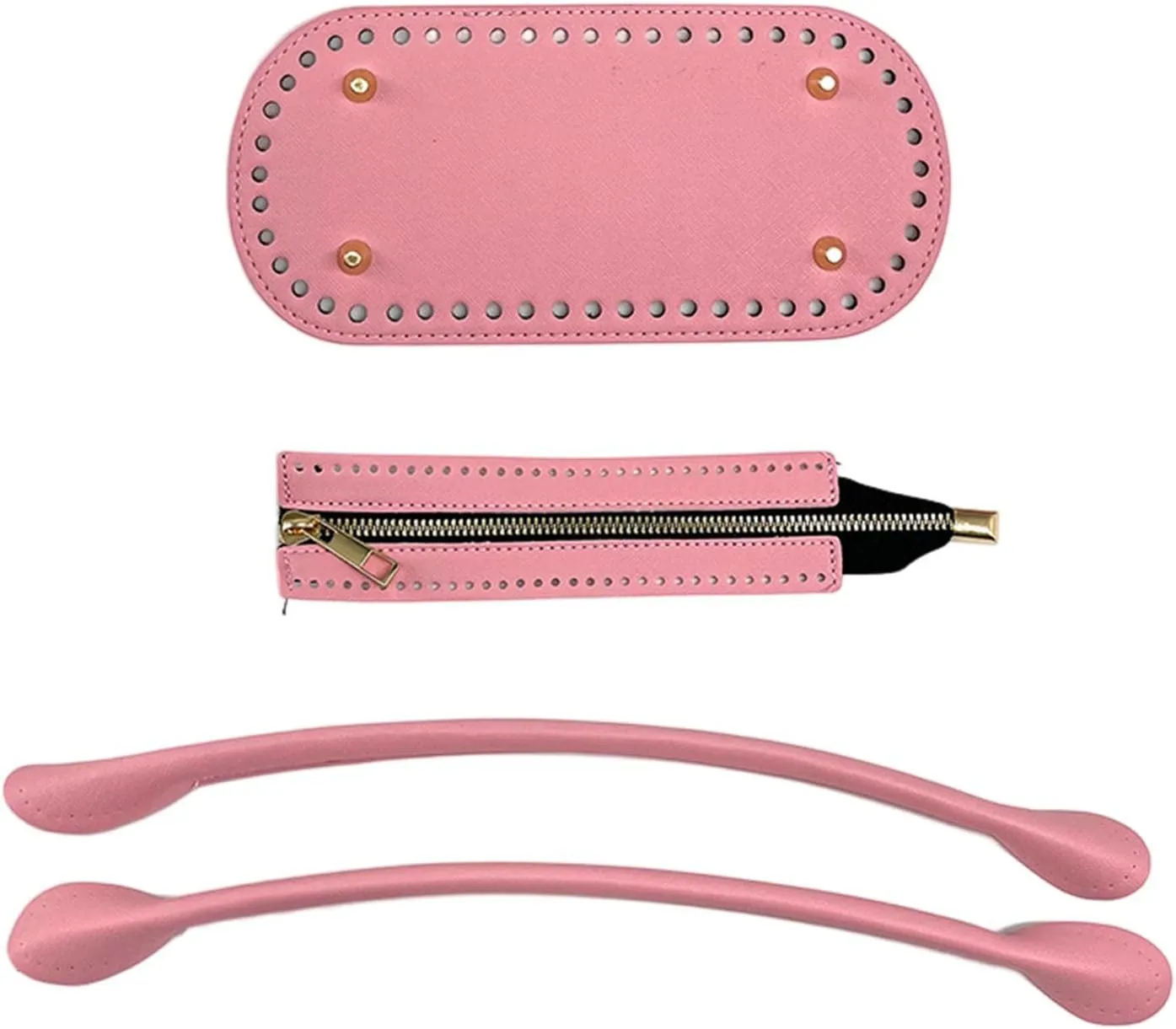 Knitting Bag Bottoms DIY with Holes Crafts Project Nail Bottom Set of 3 PU for Shoulder Bag Women Bag Crochet Bag Purse Making Parts, Pink
