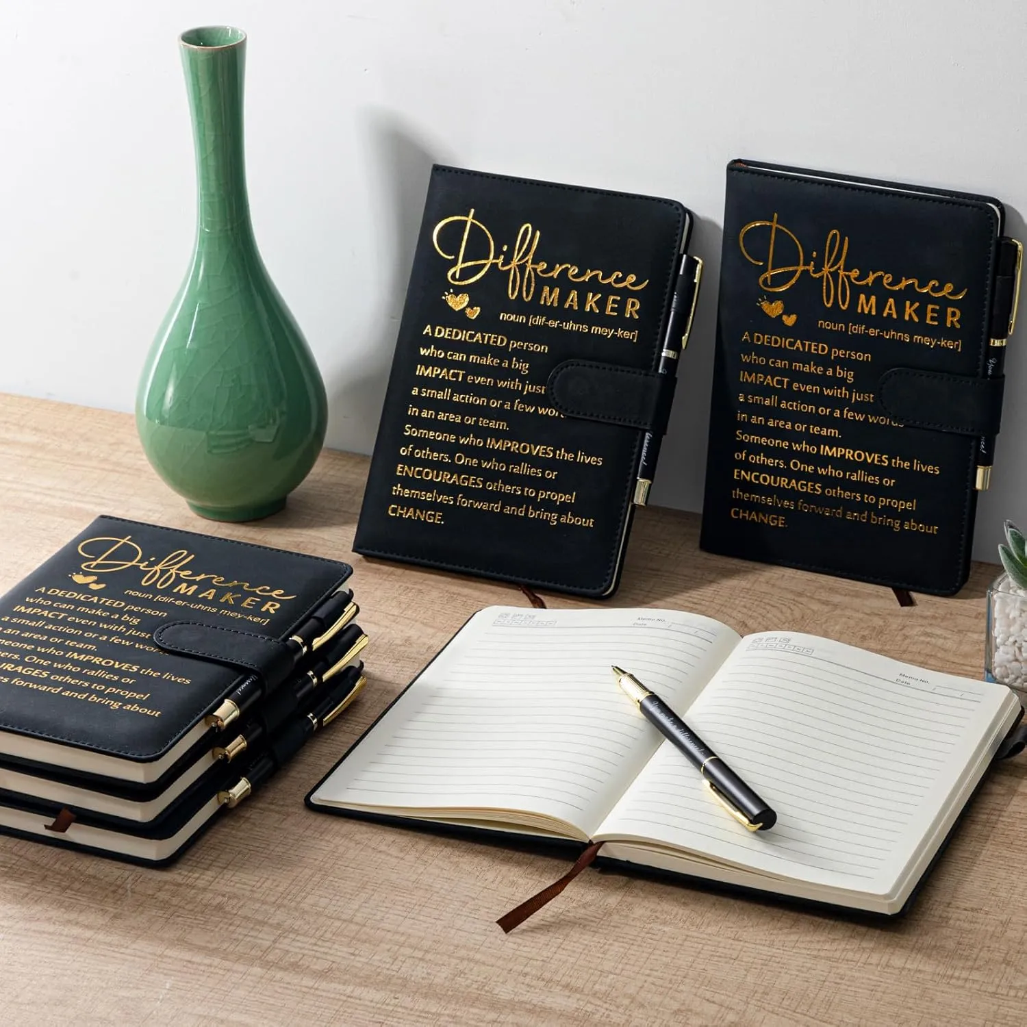 Kosiz 20 Pcs Employee Appreciation Gifts Bulk Inspirational A5 Leather Journal Motivational Notebooks with Pen for Volunteer Teacher Nurse Graduation Fathers Day Gift(Black,Difference Maker)