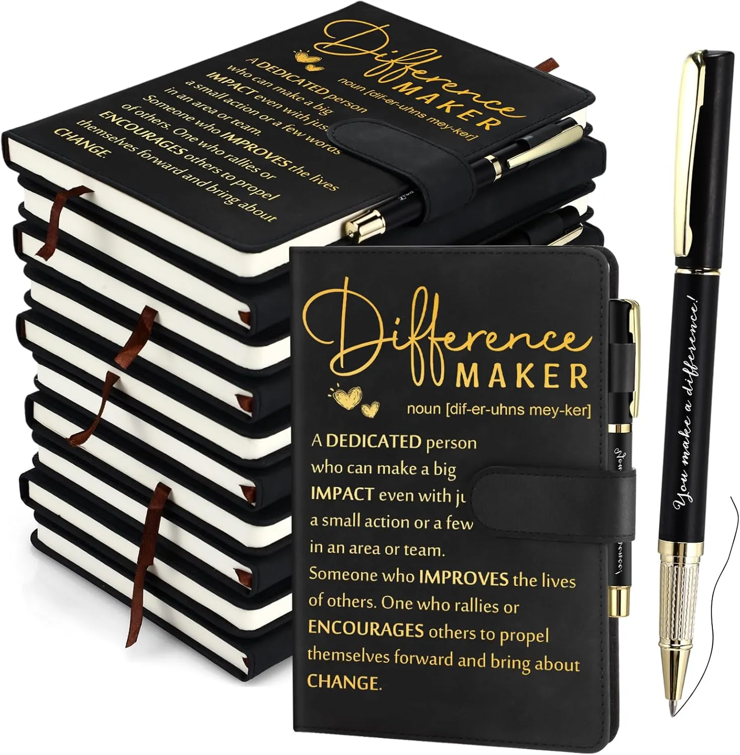 Kosiz 20 Pcs Employee Appreciation Gifts Bulk Inspirational A5 Leather Journal Motivational Notebooks with Pen for Volunteer Teacher Nurse Graduation Fathers Day Gift(Black,Difference Maker)