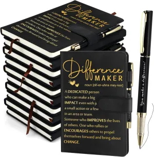 Kosiz 20 Pcs Employee Appreciation Gifts Bulk Inspirational A5 Leather Journal Motivational Notebooks with Pen for Volunteer Teacher Nurse Graduation Fathers Day Gift(Black,Difference Maker)