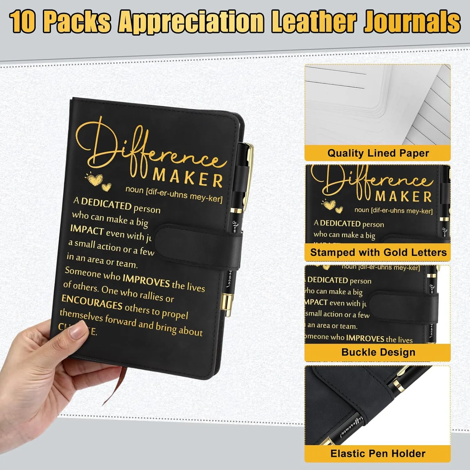 Kosiz 20 Pcs Employee Appreciation Gifts Bulk Inspirational A5 Leather Journal Motivational Notebooks with Pen for Volunteer Teacher Nurse Graduation Fathers Day Gift(Black,Difference Maker)