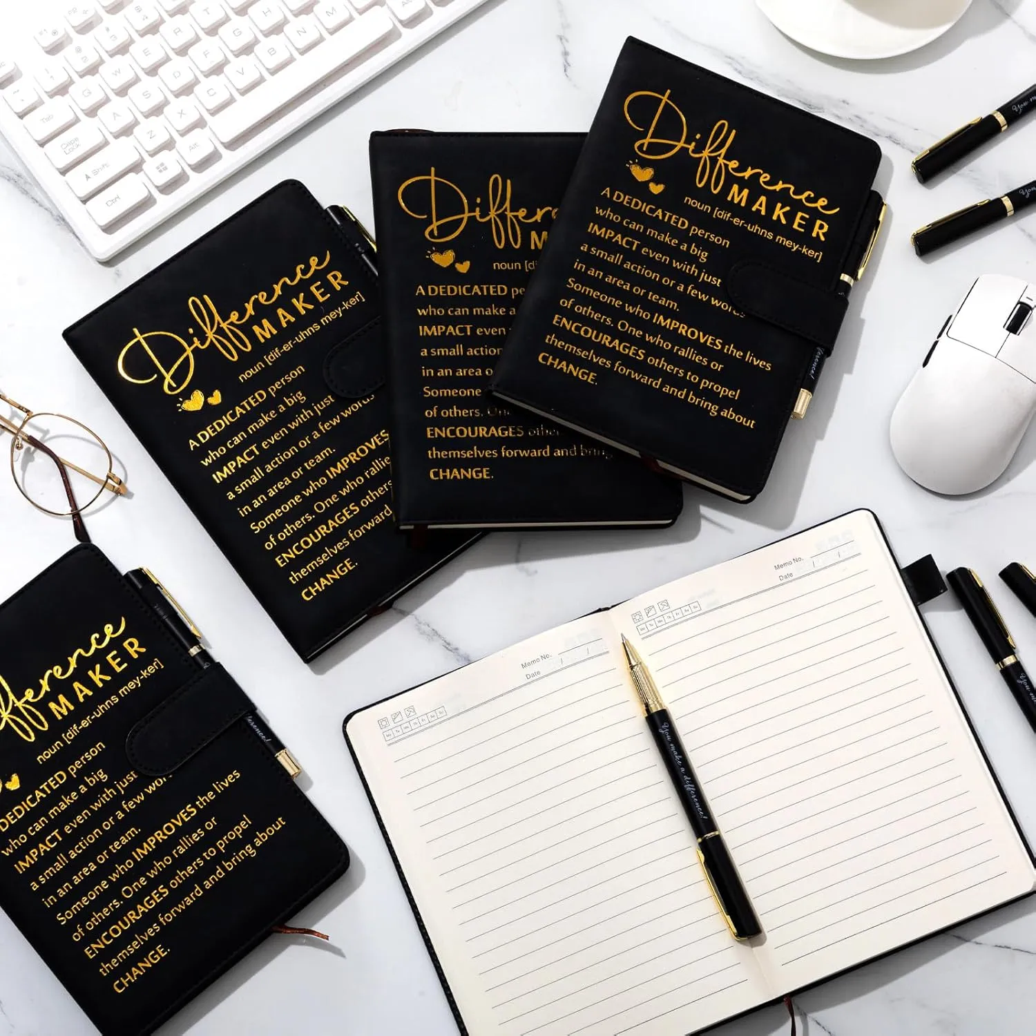 Kosiz 20 Pcs Employee Appreciation Gifts Bulk Inspirational A5 Leather Journal Motivational Notebooks with Pen for Volunteer Teacher Nurse Graduation Fathers Day Gift(Black,Difference Maker)
