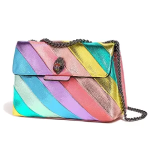 Kurt Geiger Women's Chain Shoulder Crossbody Bag Luxury Designer Handbag 2024 New Fashion Stitching Rainbow Color Leather Wallet