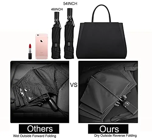 LANBRELLA Compact Reverse Folding Umbrella Auto Windproof Travel Umbrella-Black