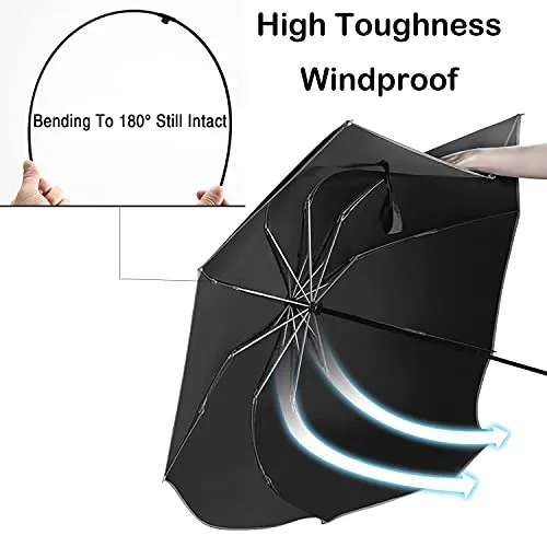 LANBRELLA Compact Reverse Folding Umbrella Auto Windproof Travel Umbrella-Black
