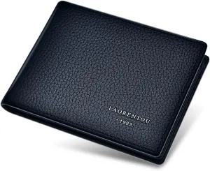 LAORENTOU Leather Wallets for Men, Genuine Leather RFID Blocking Gift Box Packing Men's Slim Wallets with 3 ID Windows Credit Card Holders Casual Men Purses (Blue)
