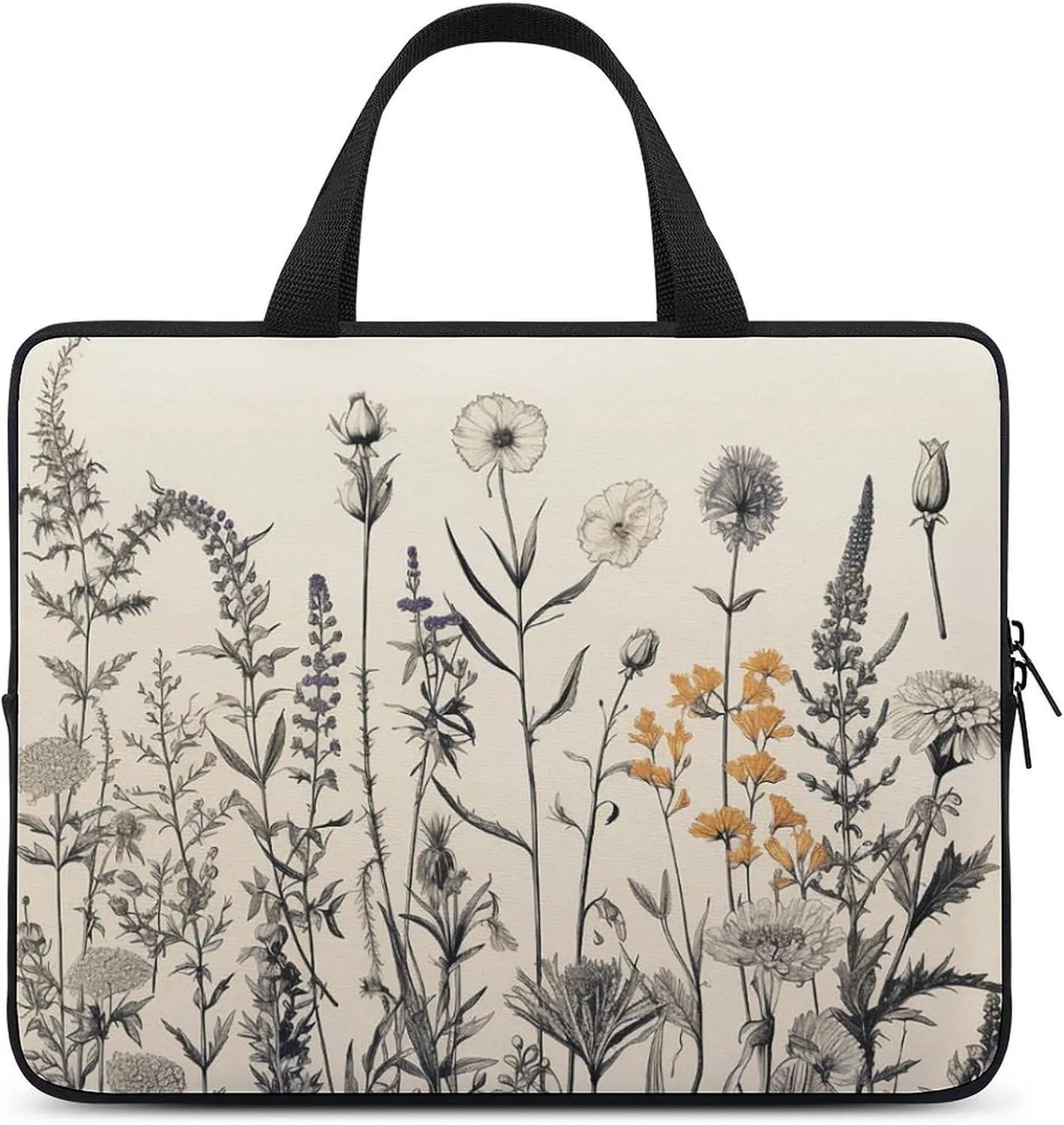 Laptop Case Sleeve Shockproof Computer Carrying Bag Floral Herbs Botanical Engraving Laptop Bag Tote Lightweight Notebook Case Cover Traveling Briefcase Handle Bags for Travel Business 12inch