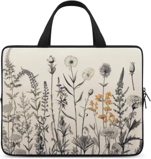 Laptop Case Sleeve Shockproof Computer Carrying Bag Floral Herbs Botanical Engraving Laptop Bag Tote Lightweight Notebook Case Cover Traveling Briefcase Handle Bags for Travel Business 12inch