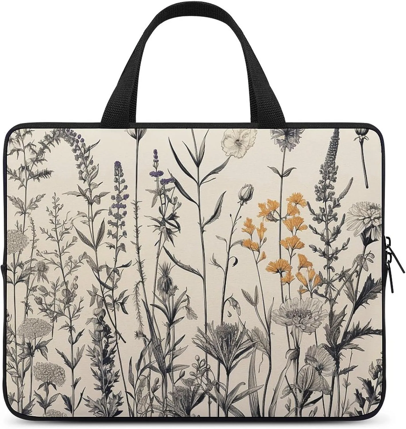 Laptop Case Sleeve Shockproof Computer Carrying Bag Floral Herbs Botanical Engraving Laptop Bag Tote Lightweight Notebook Case Cover Traveling Briefcase Handle Bags for Travel Business 15inch
