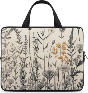 Laptop Case Sleeve Shockproof Computer Carrying Bag Floral Herbs Botanical Engraving Laptop Bag Tote Lightweight Notebook Case Cover Traveling Briefcase Handle Bags for Travel Business 15inch