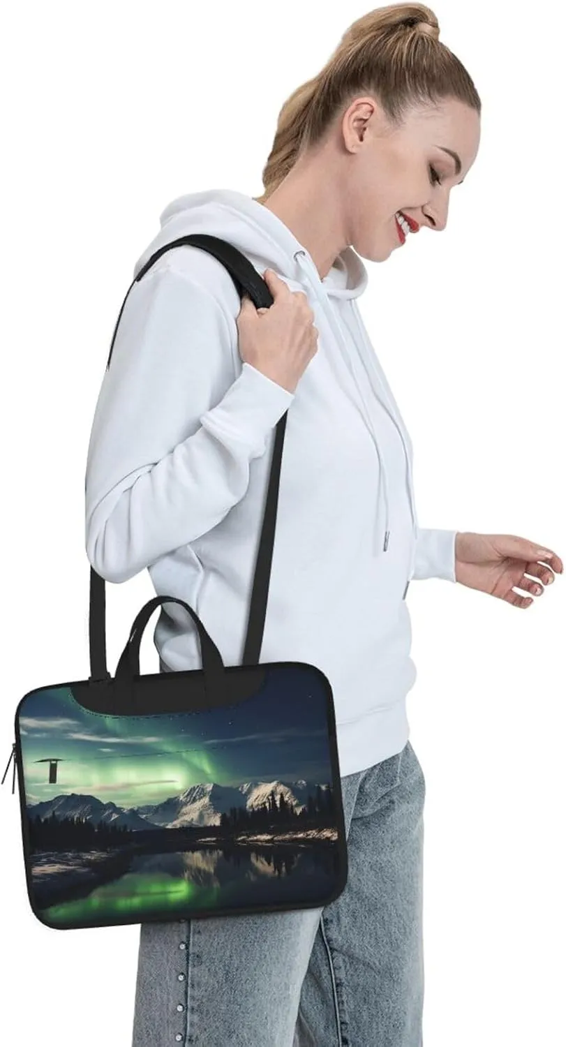 Laptop Sleeve Bag Shockproof Notebook Case Northern Aurora Night Computer Carrying Case with Shoulder Strap 15.6 inch