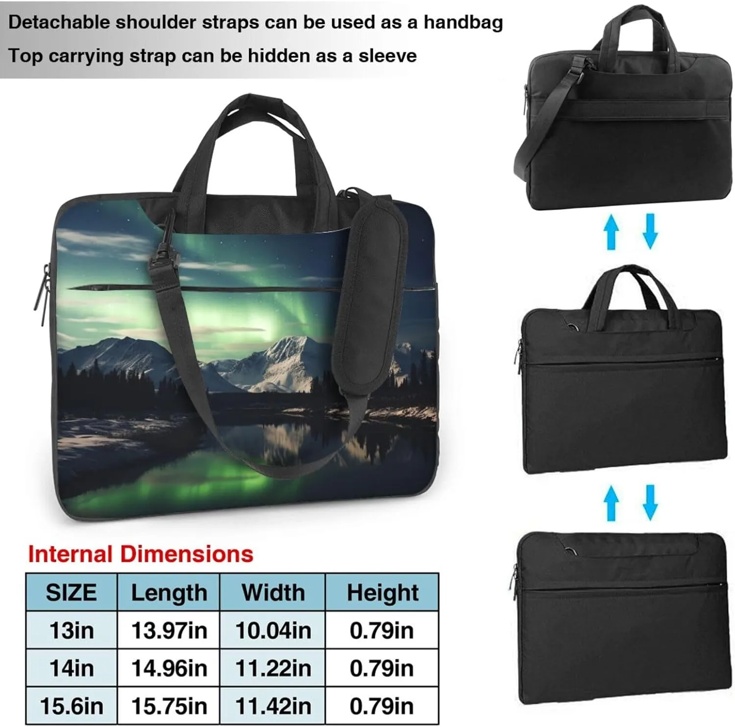 Laptop Sleeve Bag Shockproof Notebook Case Northern Aurora Night Computer Carrying Case with Shoulder Strap 15.6 inch
