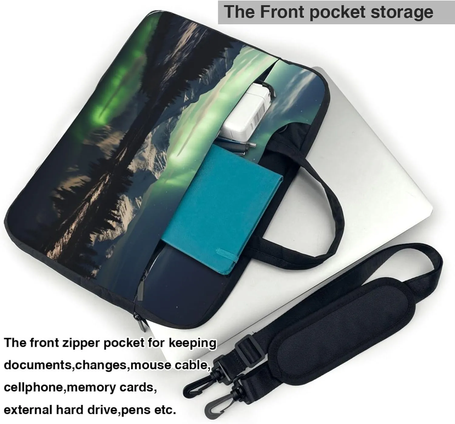 Laptop Sleeve Bag Shockproof Notebook Case Northern Aurora Night Computer Carrying Case with Shoulder Strap 15.6 inch