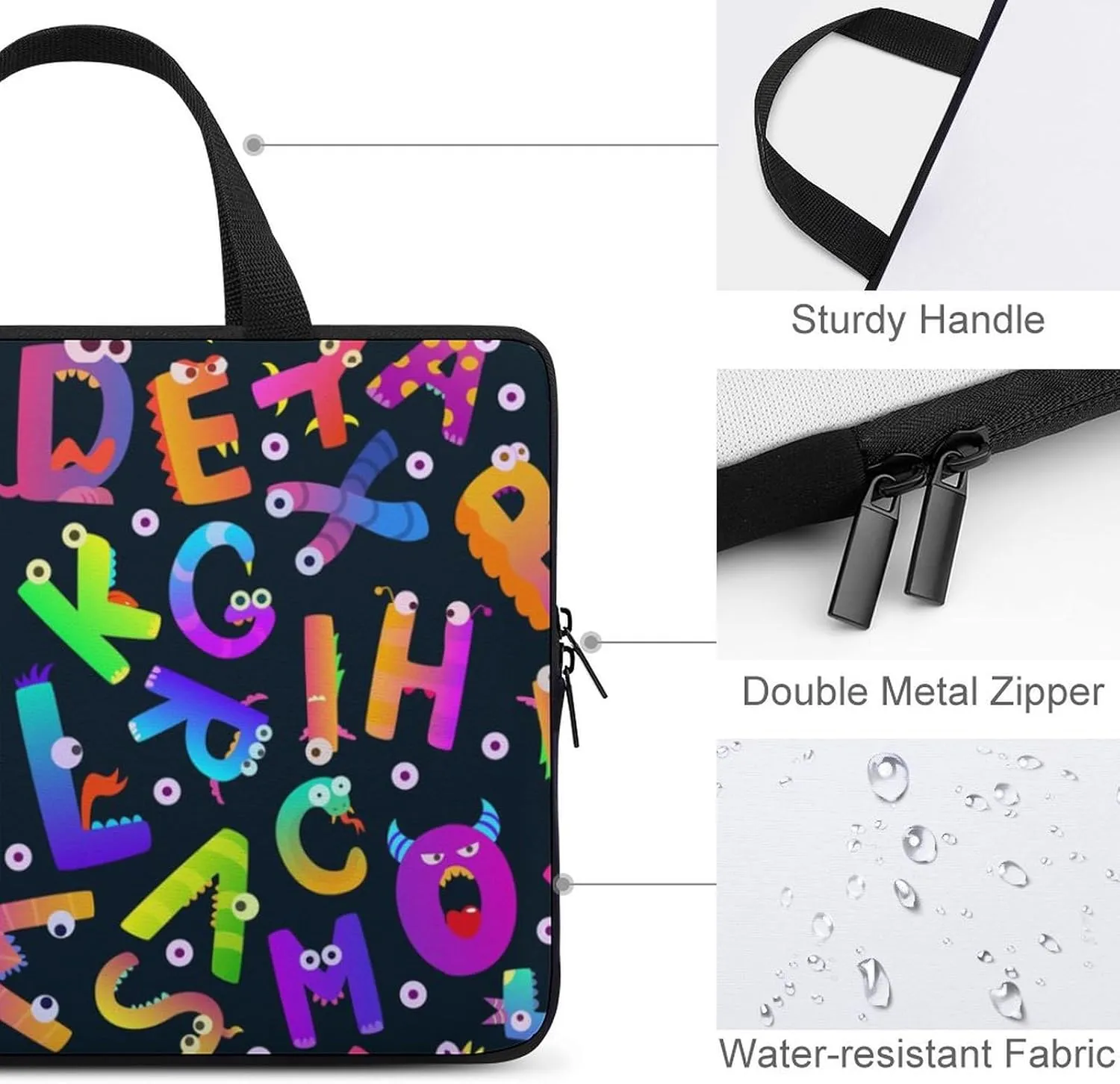 Laptop Sleeve Case Travel Alphabet Monsters HandBag Laptop Bag Shockproof Protect Computer Tote Briefcase for