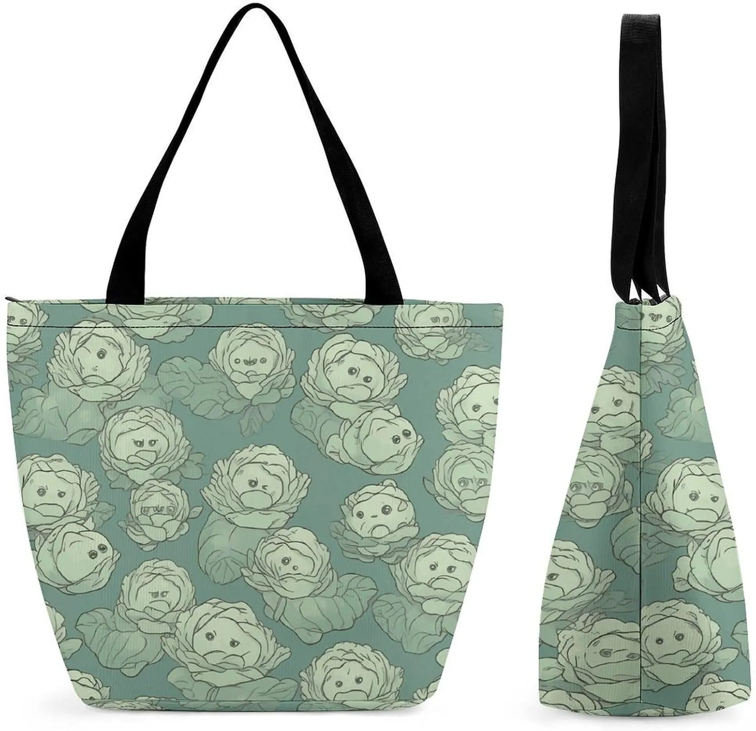 Large Capacity Tote Bag with Zipper Cabbage Pattern Women Handbag with Handles Ladies Shoulder Bag with Compartments Beach Bag Shopping Bags for Travel Work