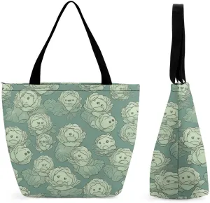Large Capacity Tote Bag with Zipper Cabbage Pattern Women Handbag with Handles Ladies Shoulder Bag with Compartments Beach Bag Shopping Bags for Travel Work