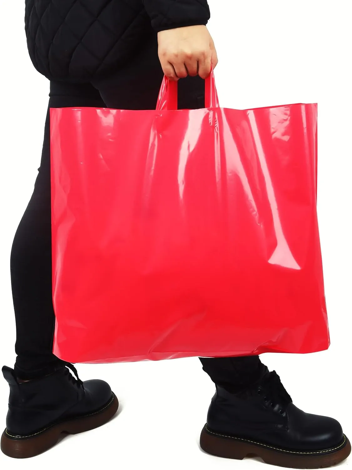 Large Plastic Shopping Bags with Handles | Boutique Bags for Small Business & Merchandise (Pink)