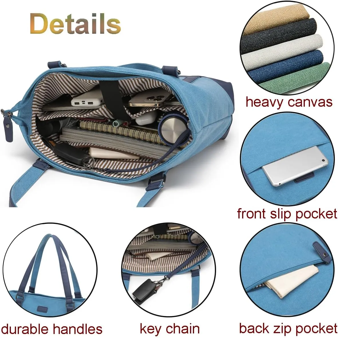 Large Tote Bags for Women 15.6 Inch Laptop Bag Lightweight Canvas Professional Work Briefcase