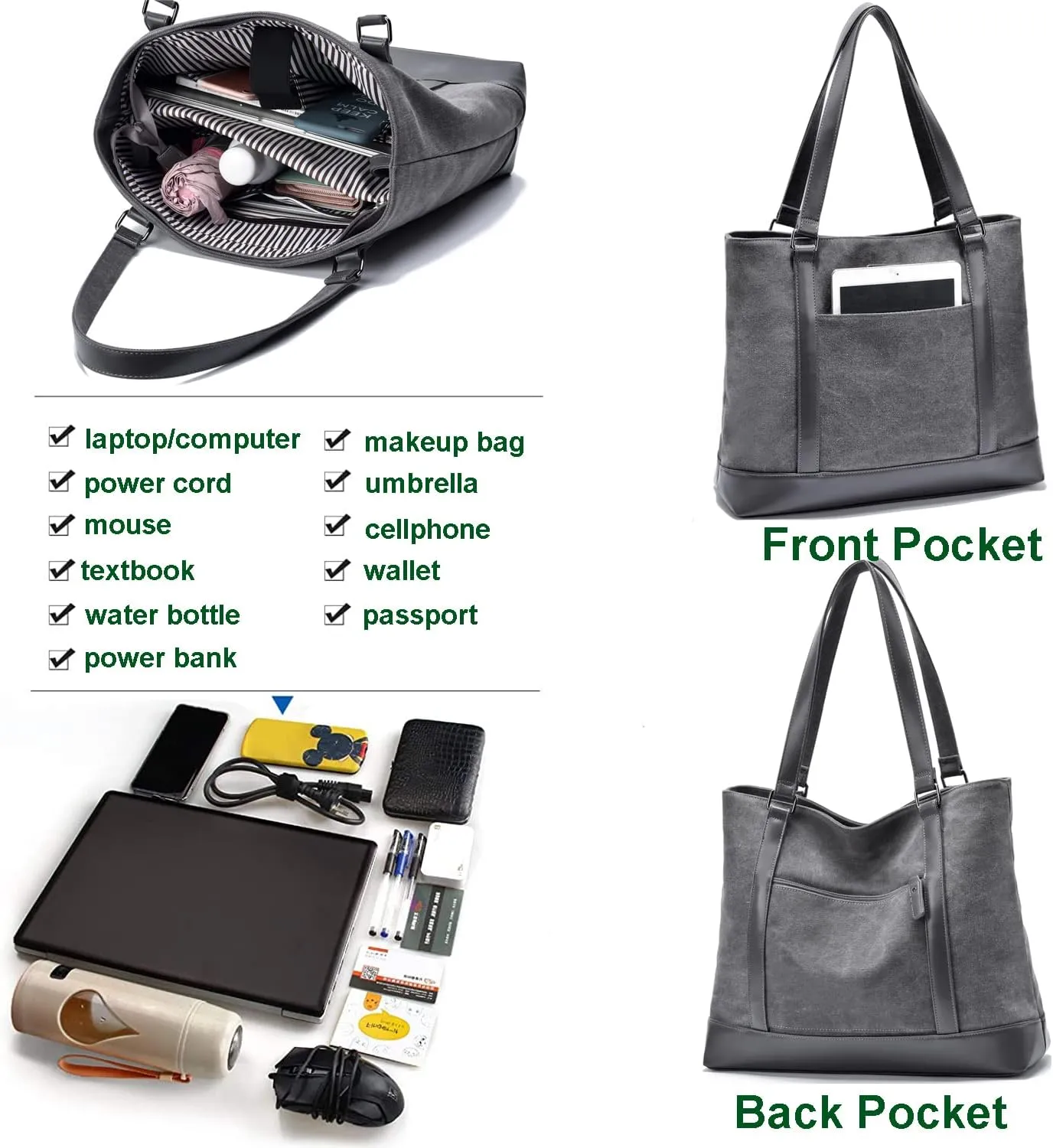 Large Tote Bags for Women 15.6 Inch Laptop Bag Lightweight Canvas Professional Work Briefcase