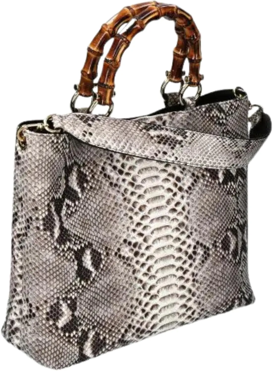 Large Tote Snakeskin Bag Wood Handle Accent