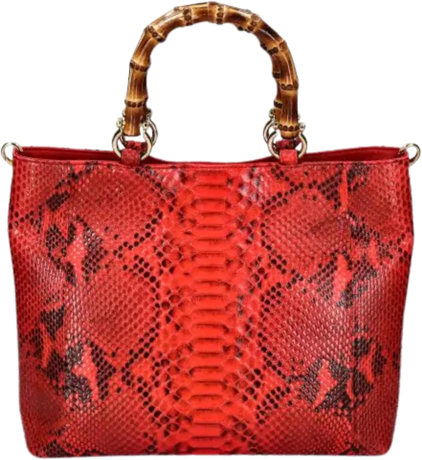 Large Tote Snakeskin Bag Wood Handle Accent