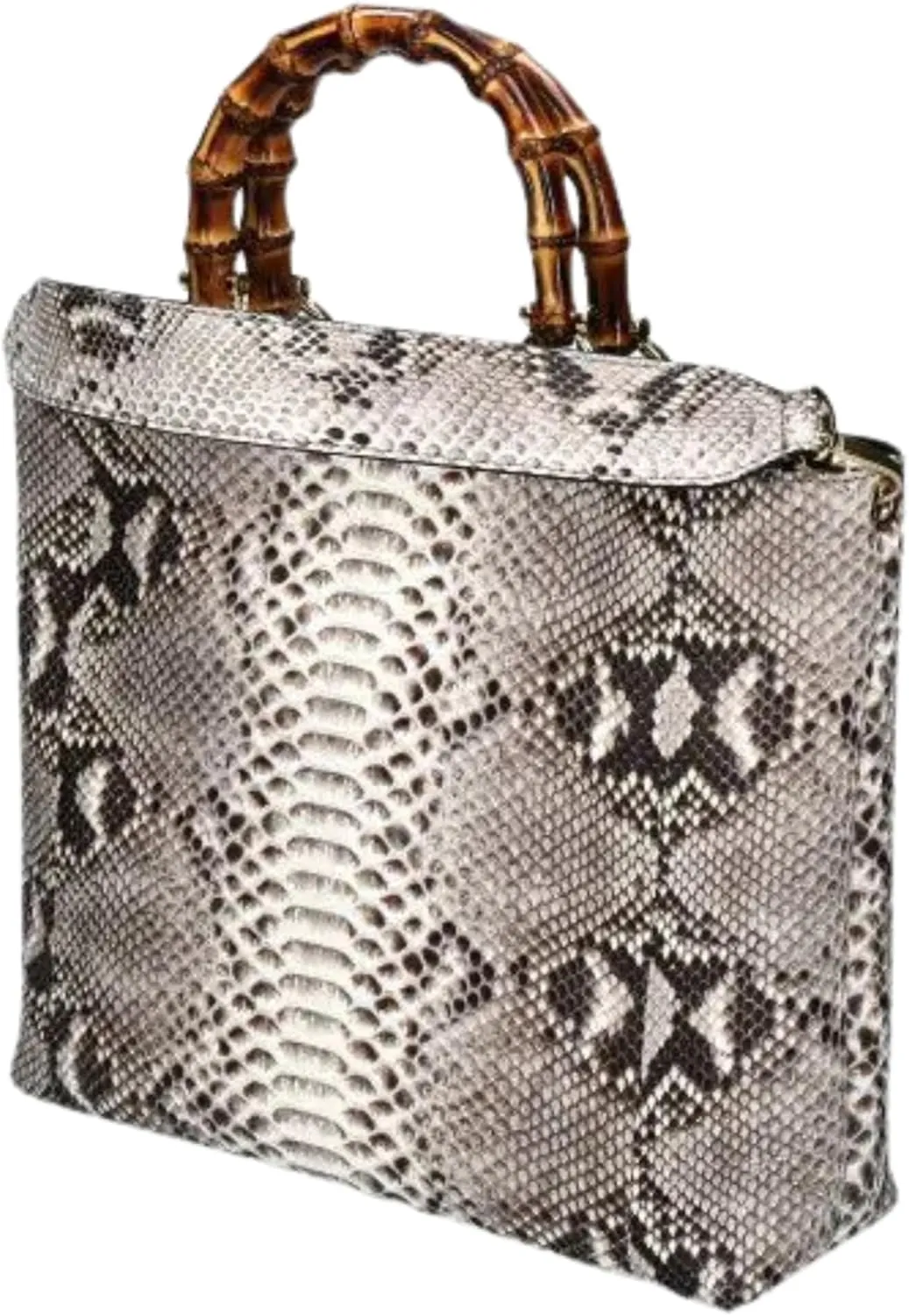 Large Tote Snakeskin Bag Wood Handle Accent