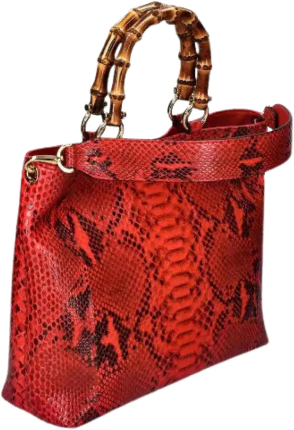 Large Tote Snakeskin Bag Wood Handle Accent