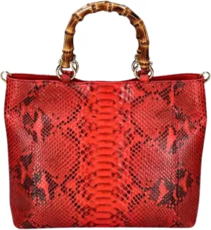 Large Tote Snakeskin Bag Wood Handle Accent