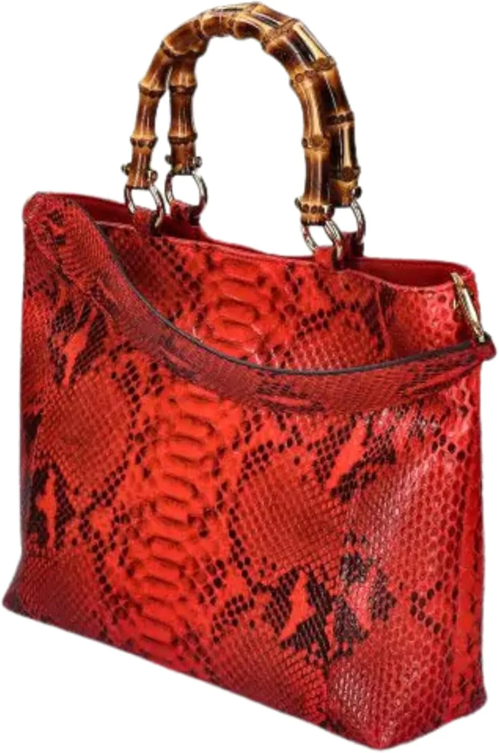 Large Tote Snakeskin Bag Wood Handle Accent