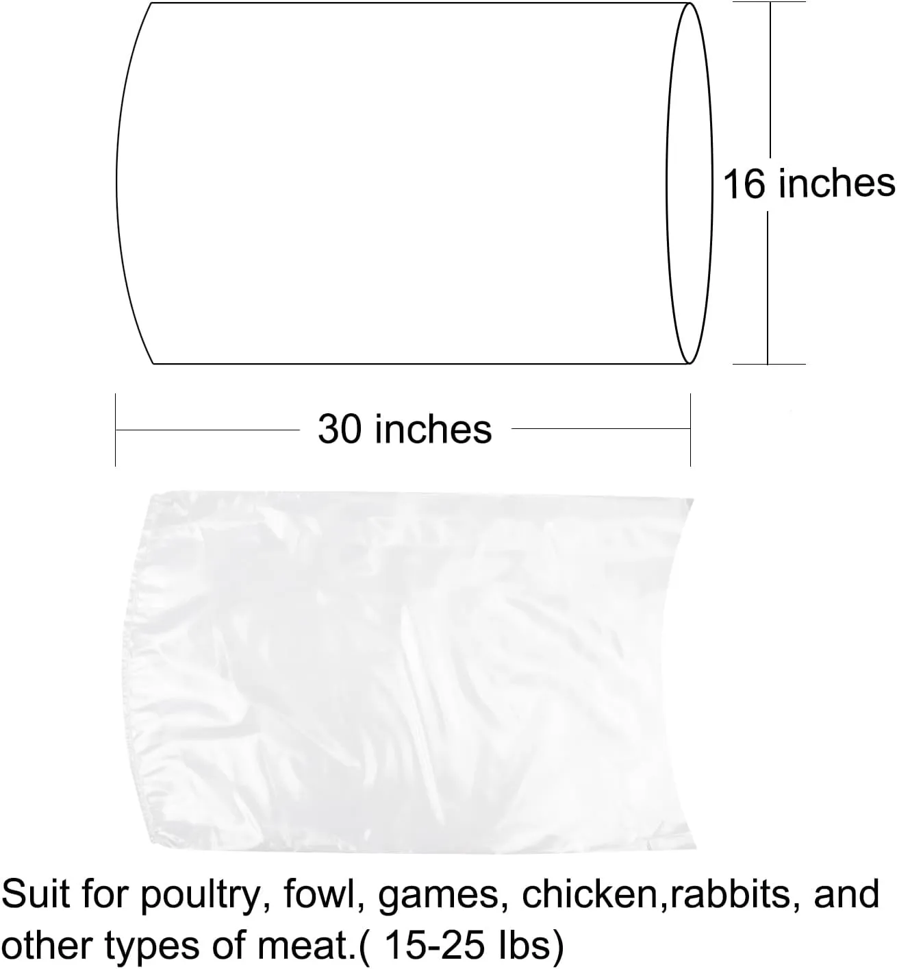 Large Turkey Shrink Bags,30 Pcs 16x30 Inches Clear Poultry Heat Shrink Bags Freezer with Zip Ties, Silicone Straw for Turkey,Chickens,Rabbits