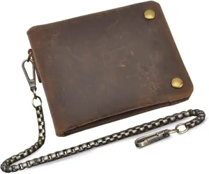 Le'aokuu Mens Genuine Crazy Horse Leather Cowhide Bifold Card Case Purse Wallet Snap Button