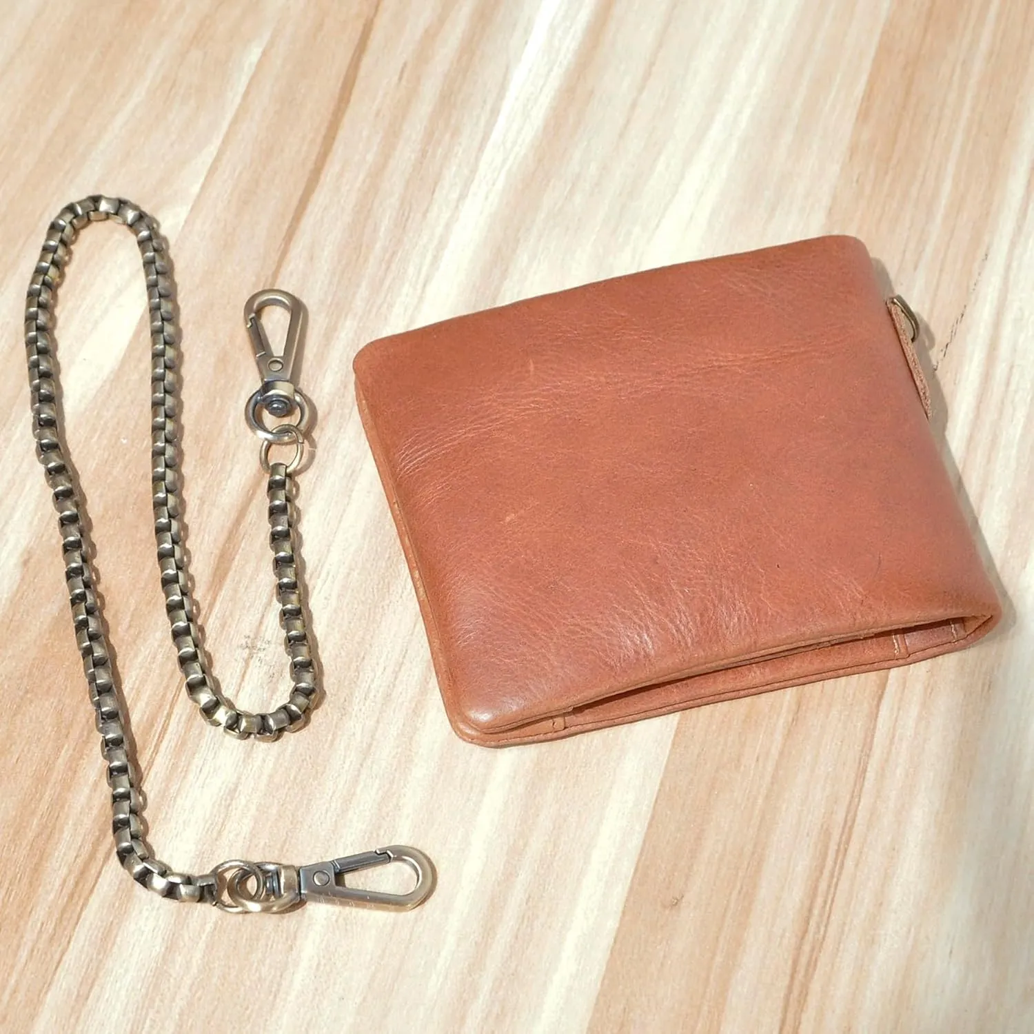 Le'aokuu Mens Genuine Crazy Horse Leather Cowhide Bifold Card Case Purse Wallet Snap Button