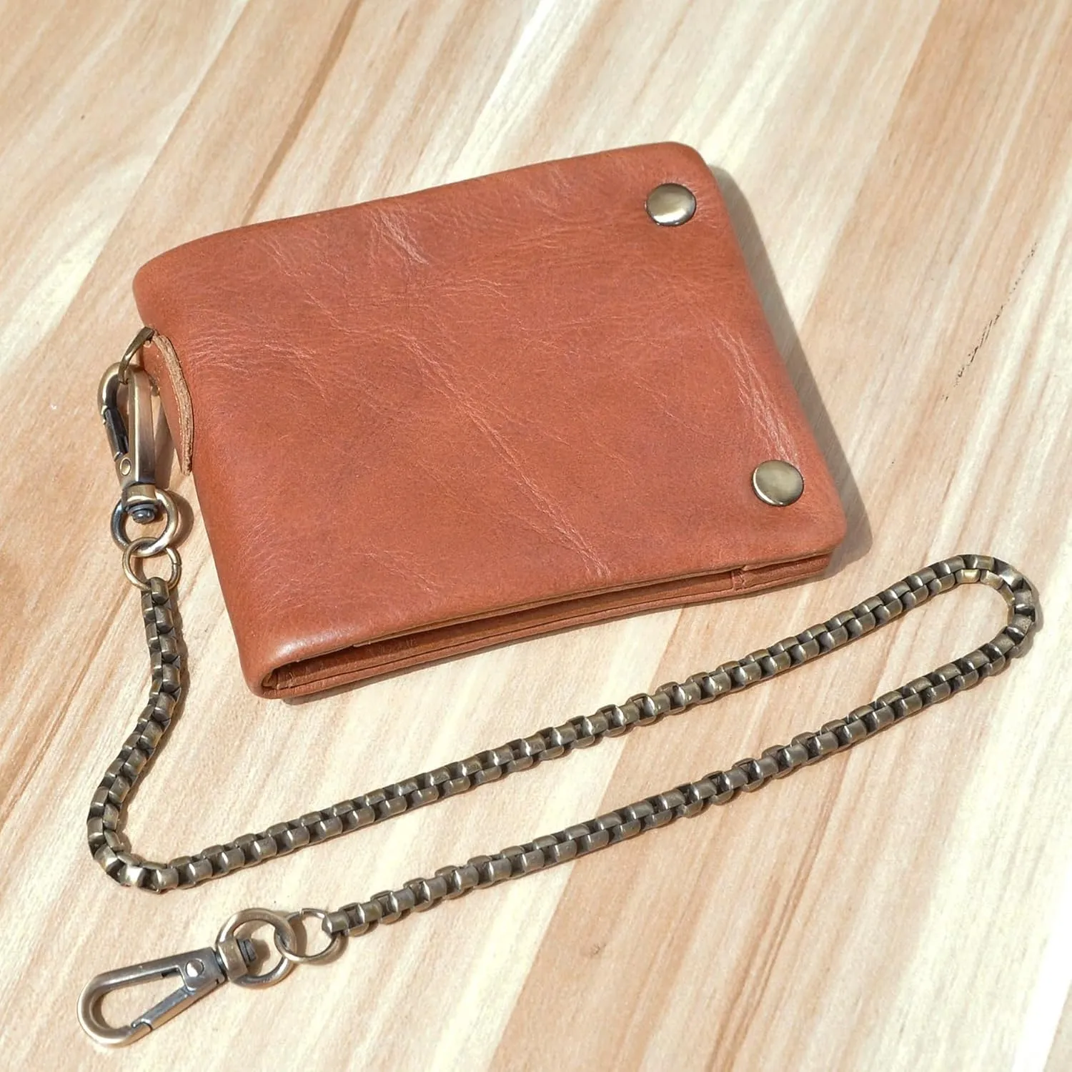 Le'aokuu Mens Genuine Crazy Horse Leather Cowhide Bifold Card Case Purse Wallet Snap Button