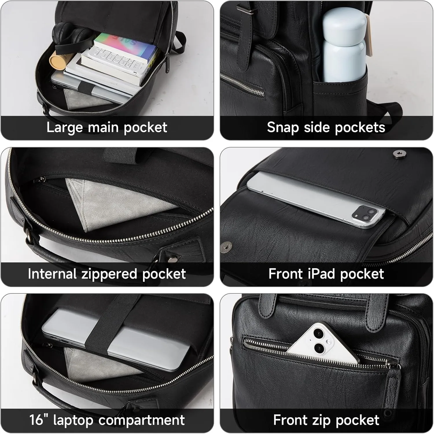 Leather Backpack Laptop 15.6 inch Lightweight Retro Business College Casual Travel Overnight Daypack Work backpack black Gift
