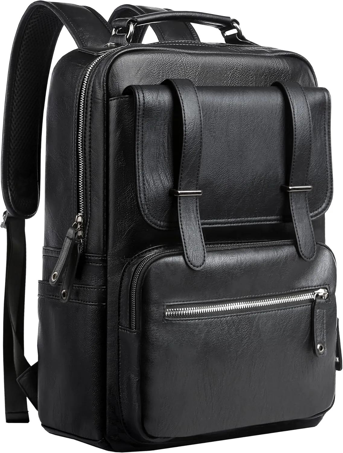 Leather Backpack Laptop 15.6 inch Lightweight Retro Business College Casual Travel Overnight Daypack Work backpack black Gift