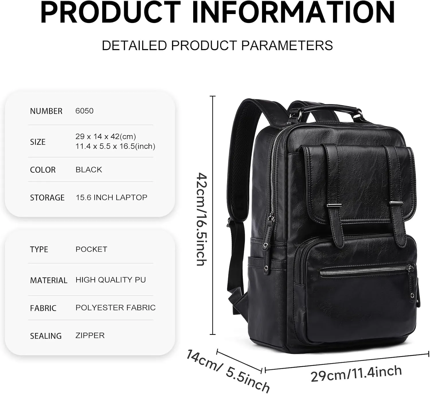 Leather Backpack Laptop 15.6 inch Lightweight Retro Business College Casual Travel Overnight Daypack Work backpack black Gift