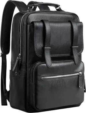 Leather Backpack Laptop 15.6 inch Lightweight Retro Business College Casual Travel Overnight Daypack Work backpack black Gift