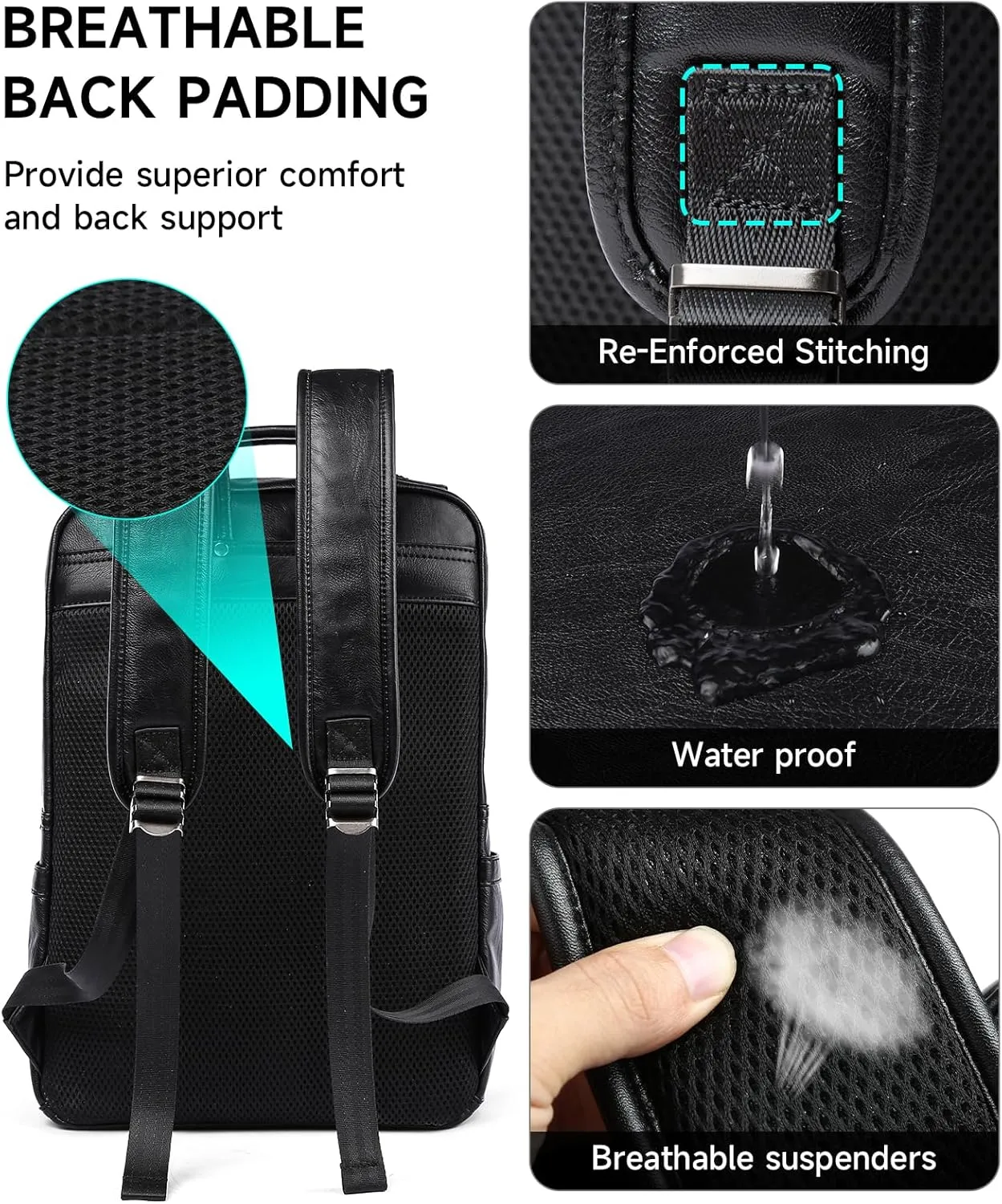 Leather Backpack Laptop 15.6 inch Lightweight Retro Business College Casual Travel Overnight Daypack Work backpack black Gift