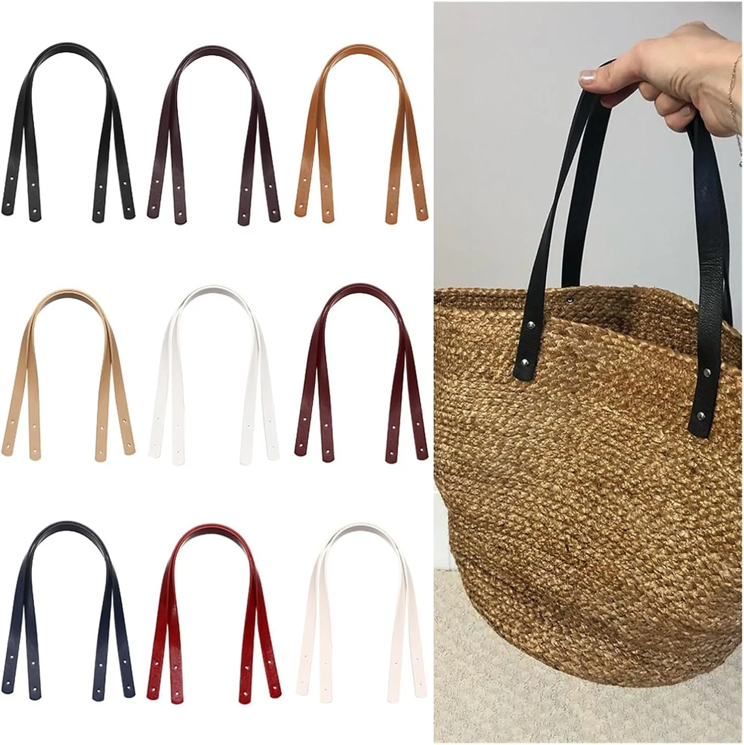 Leather Bag Handle 2Pcs Detachable PU Leather Bag Belt Handbag Band Handle Shoulder Bag Strap Gift Box Handle Band DIY Bag Accessories