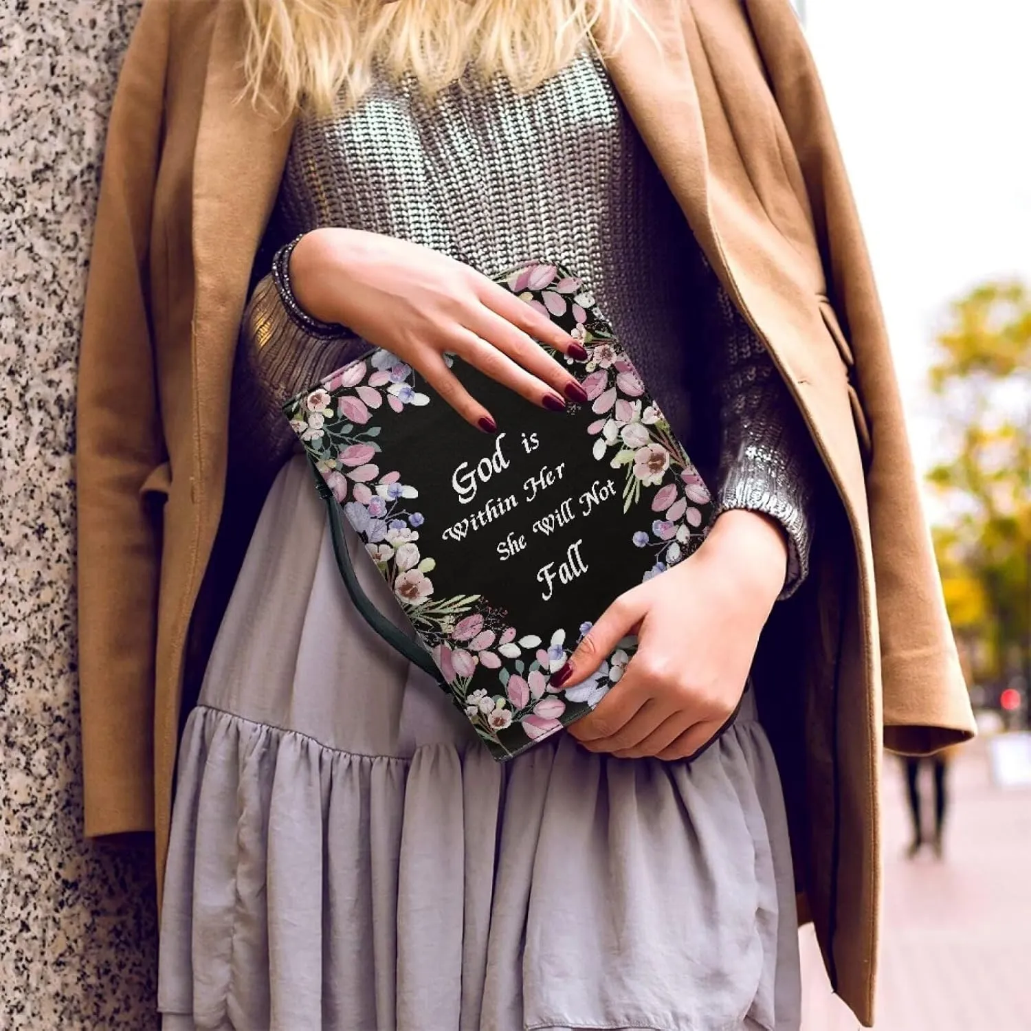Leather Bible Covers for Women Aesthetic Floral Bible Quotes Bible Carrying Case with Handle
