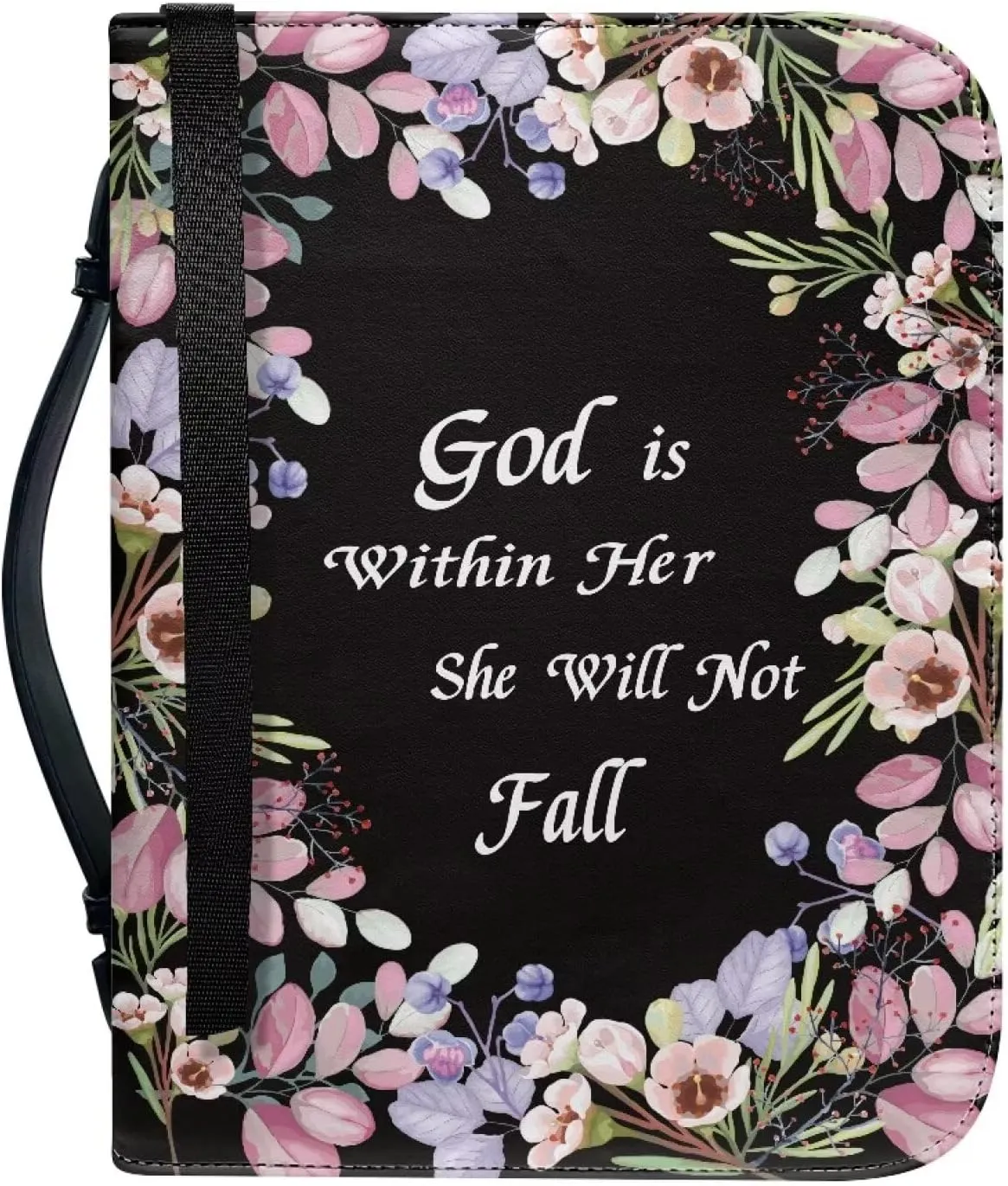 Leather Bible Covers for Women Aesthetic Floral Bible Quotes Bible Carrying Case with Handle