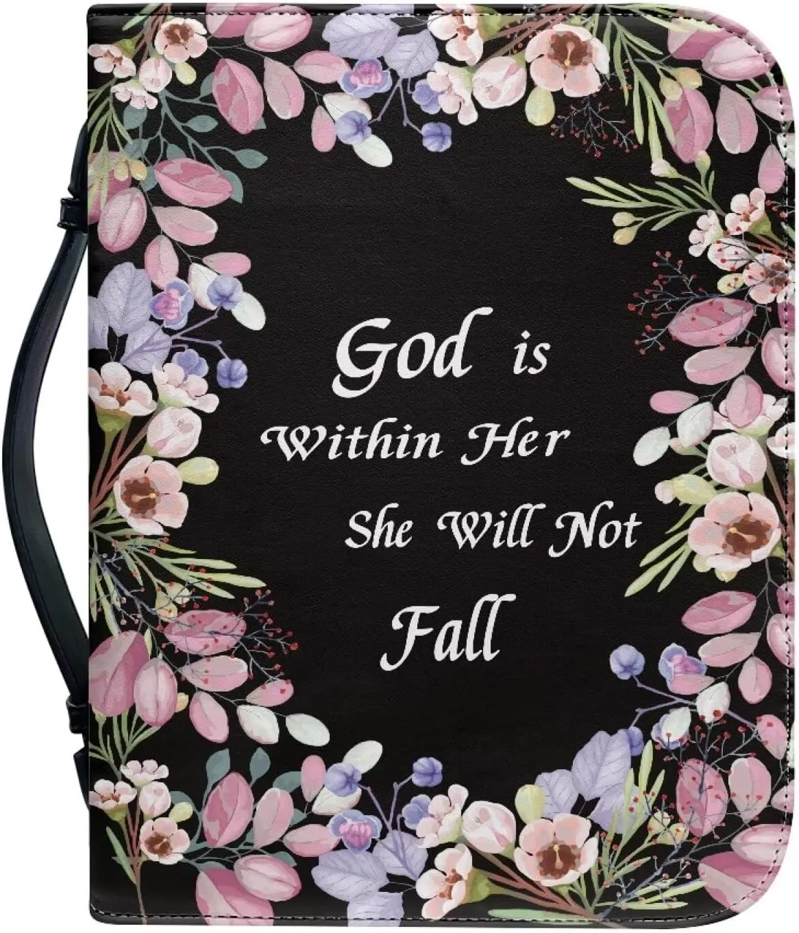 Leather Bible Covers for Women Aesthetic Floral Bible Quotes Bible Carrying Case with Handle