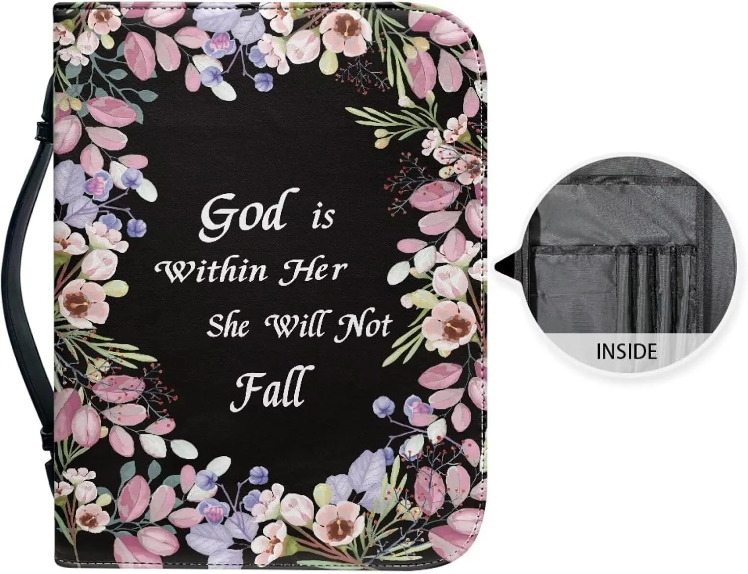 Leather Bible Covers for Women Aesthetic Floral Bible Quotes Bible Carrying Case with Handle