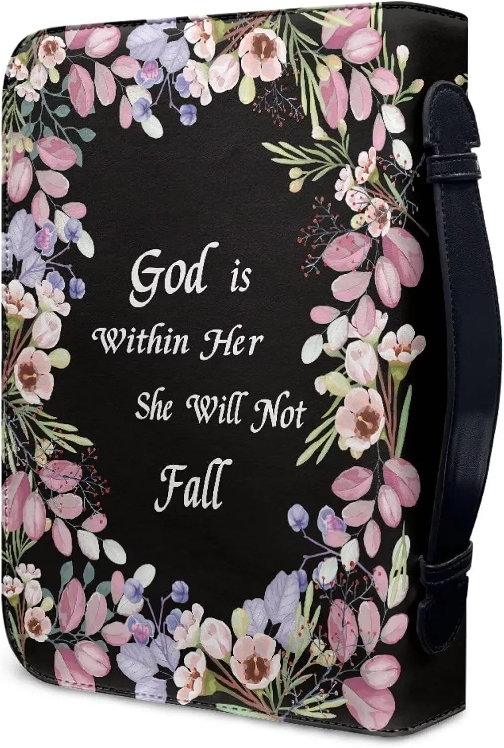 Leather Bible Covers for Women Aesthetic Floral Bible Quotes Bible Carrying Case with Handle